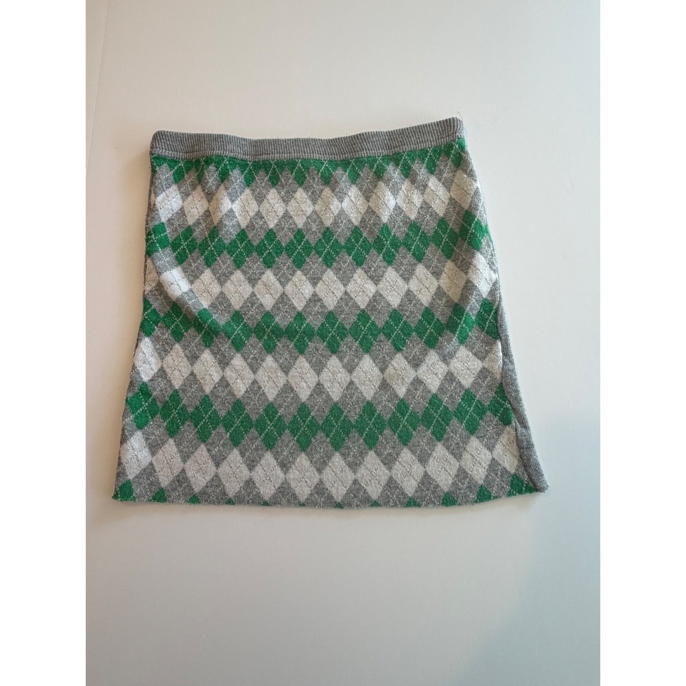 Vanity Argyle Knit Mini Skirt Green Grey White Preppy‎ Academic Size M